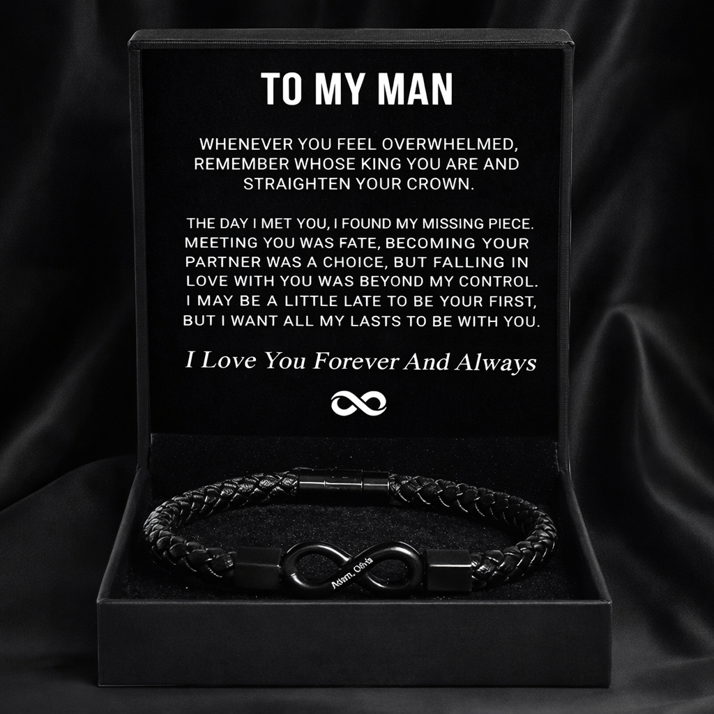 "To My Man" Personalized Infinity Bracelet For Him Engraved Names Gift With Meaning