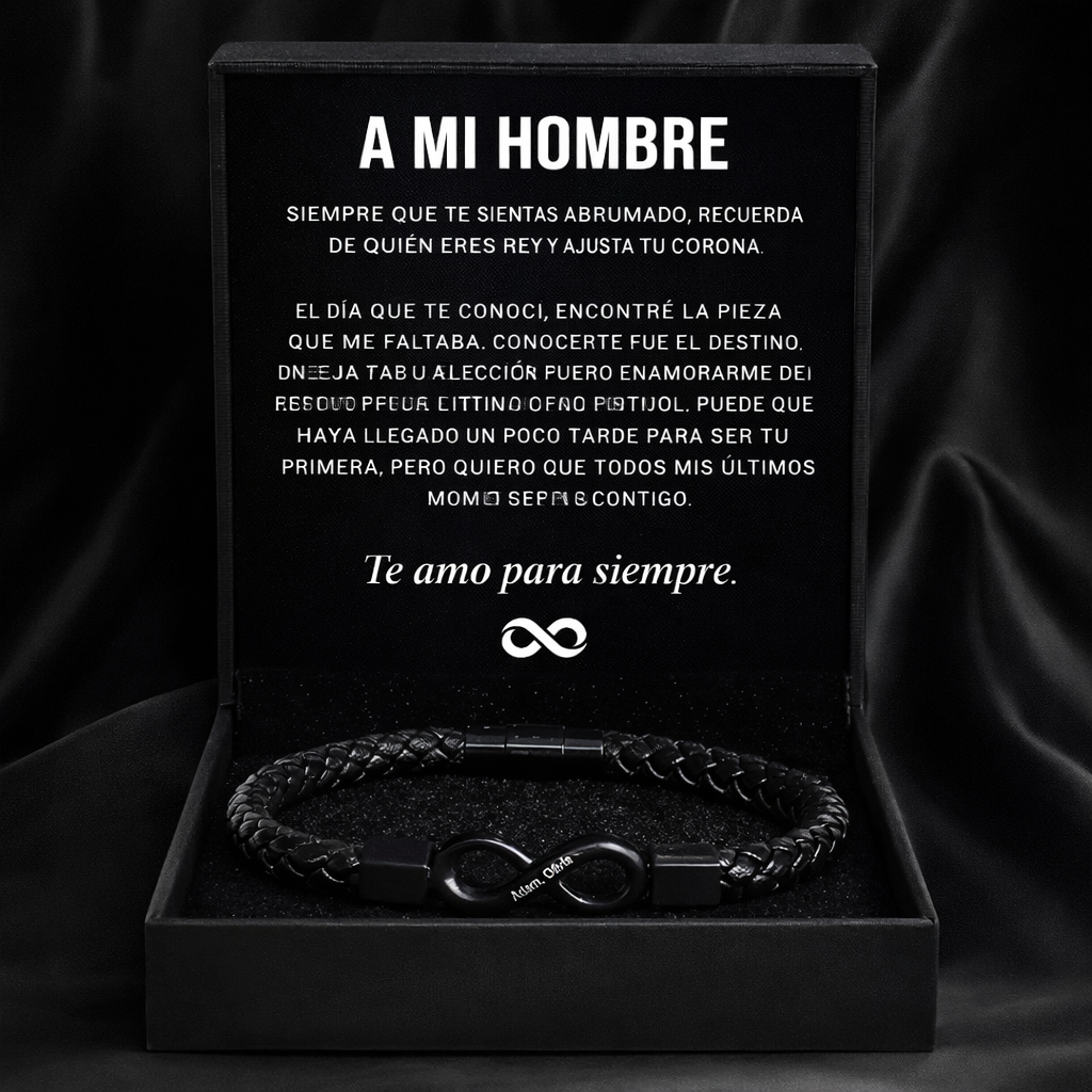 "A Mi Hombre" Personalized Infinity Bracelet For Him  Engraved Names Gift With Meaning