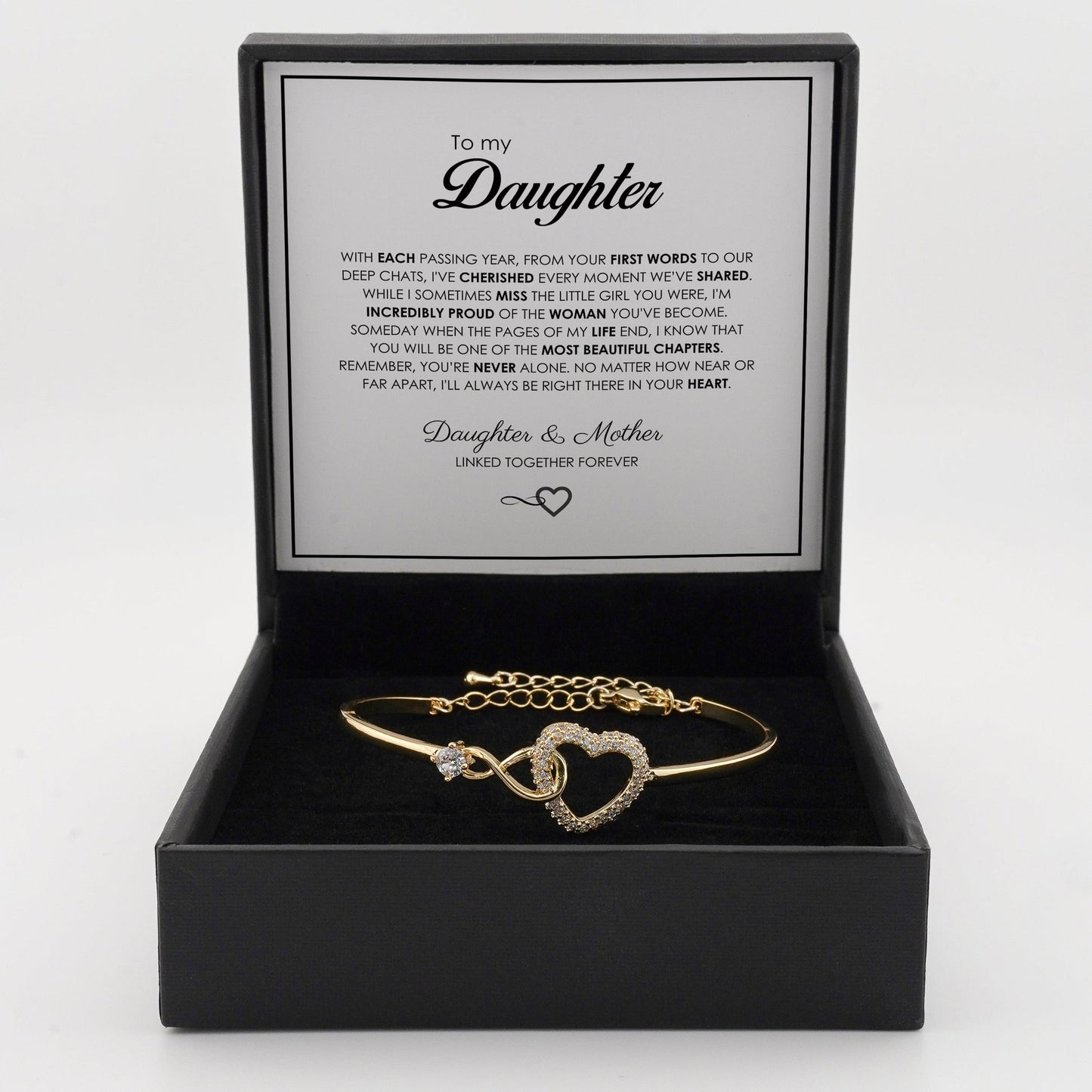 "To My Daughter" Infinity Heart Bracelet Gift Set with Message Card (English Version)