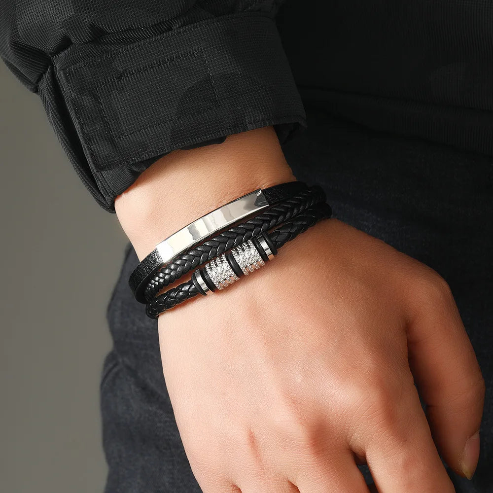 Forever Personalized Parent-to-Son Leather Bracelet — Custom Engraved Message, Masculine Design, Built for the Son Who Needs to Know His Dad/Mom Is Proud