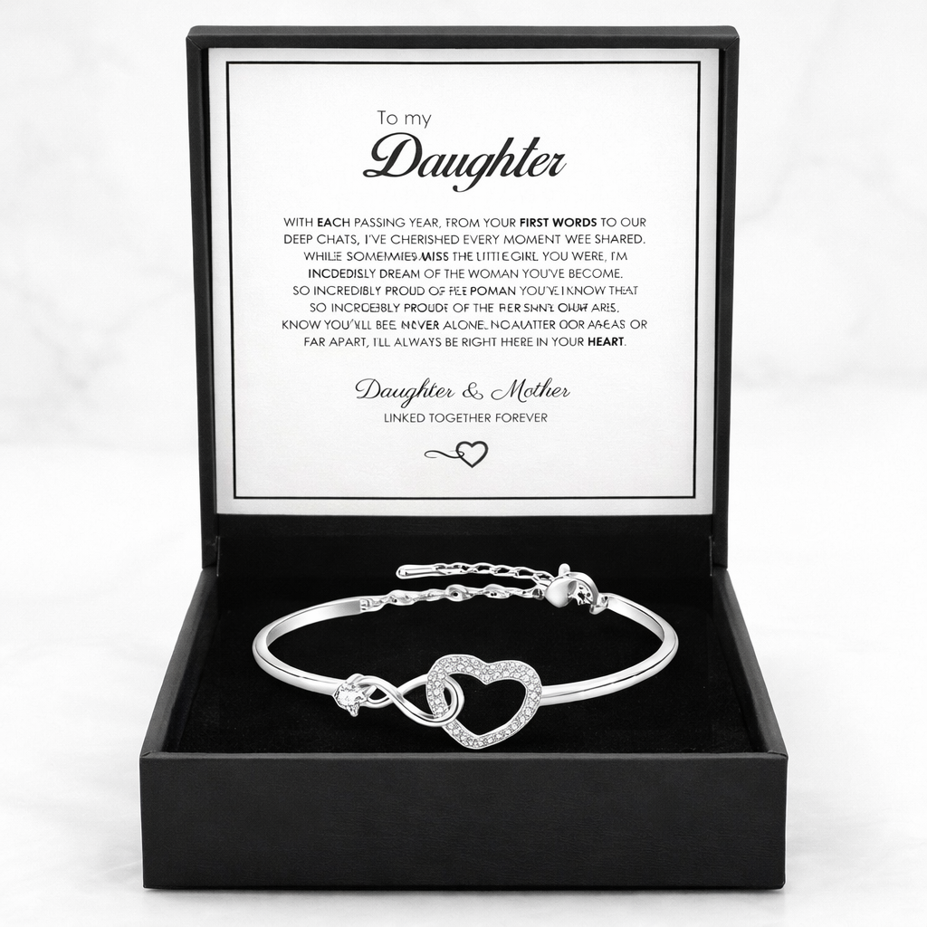 "To My Daughter" Infinity Heart Bracelet Gift Set with Message Card (English Version)