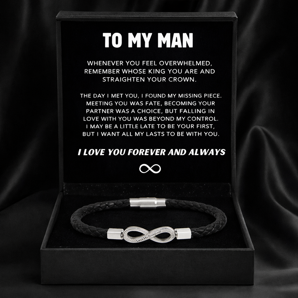 "To My Man" Personalized Infinity Bracelet For Him  Engraved Names Gift With Meaning
