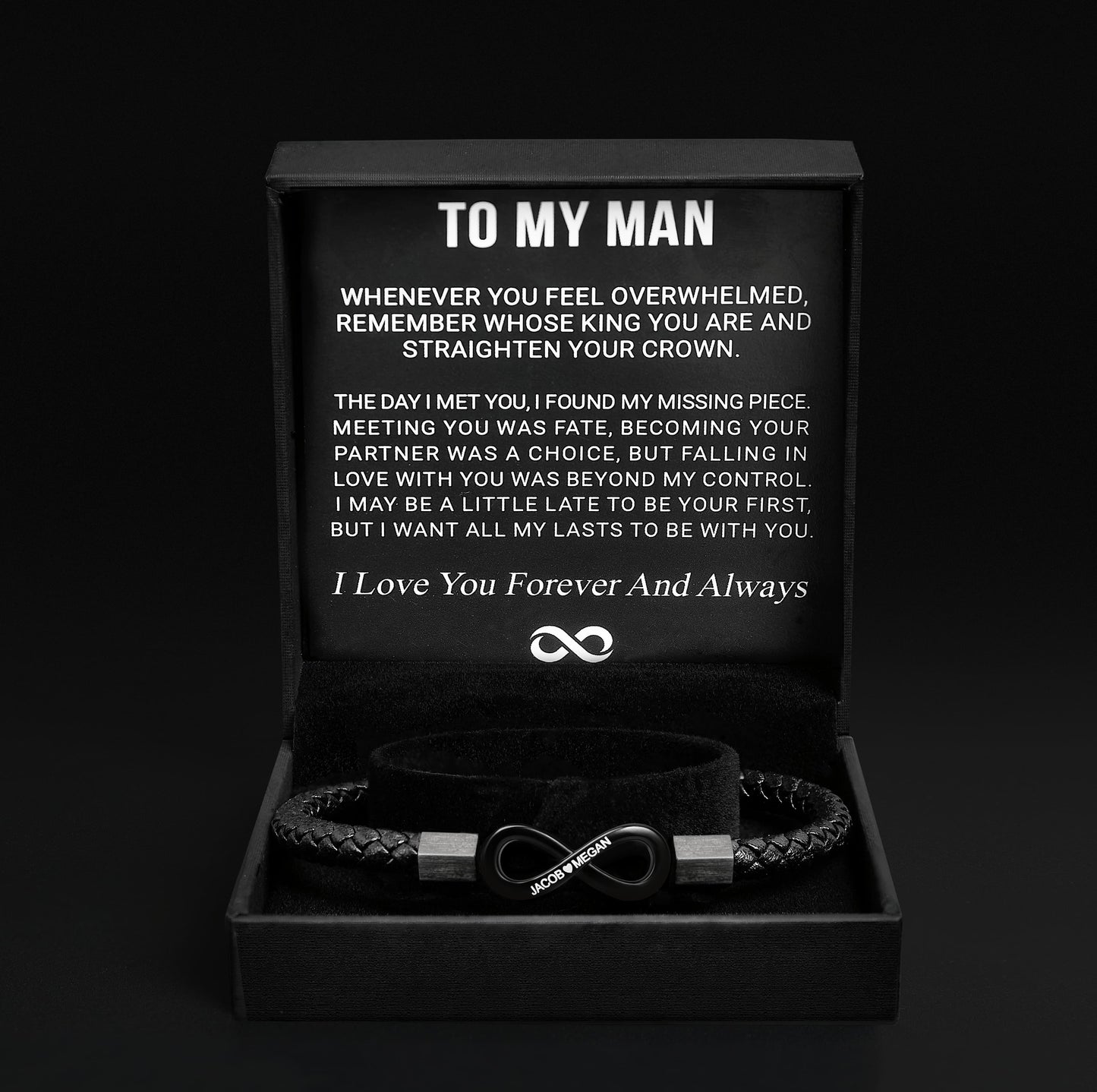 "To My Man" Personalized Infinity Bracelet For Him  Engraved Names Gift With Meaning